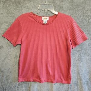 Talbots Women's Sz Med Pink Rib Top cotton short sleeve pullover